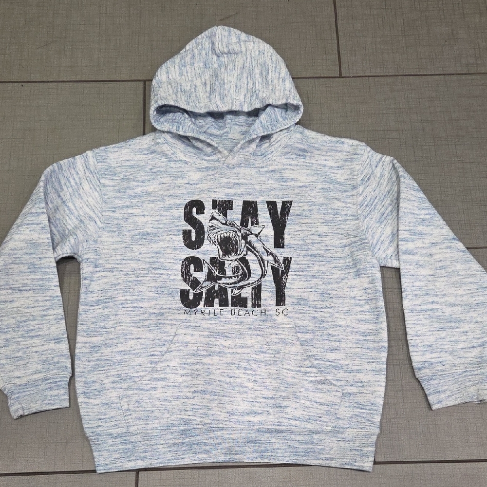 Stay Salty Kids Shark Hoodie - Heather Blue Medium